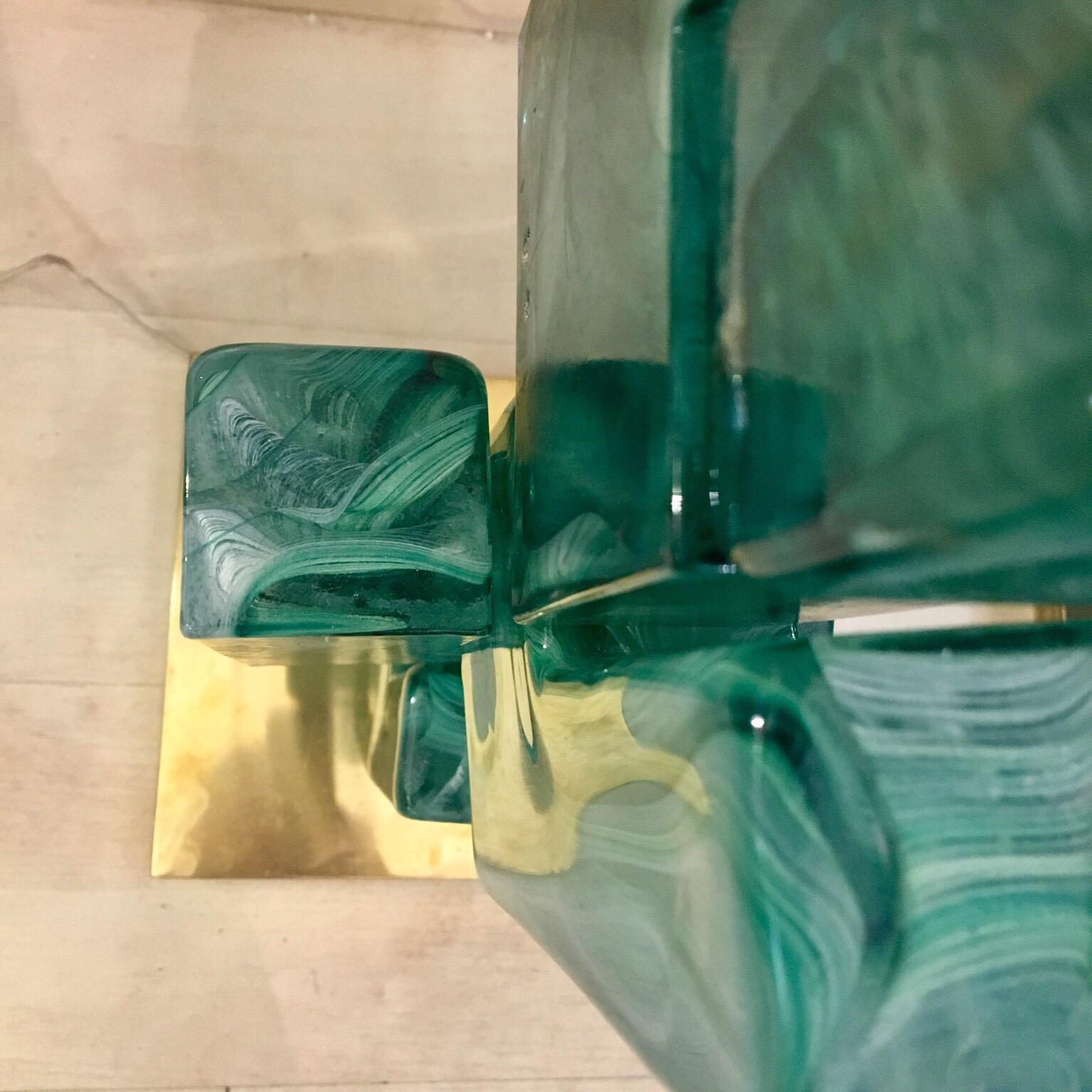 Emerald Green Murano Glass Floor Lamp Brass Lampshade, 1970s 5