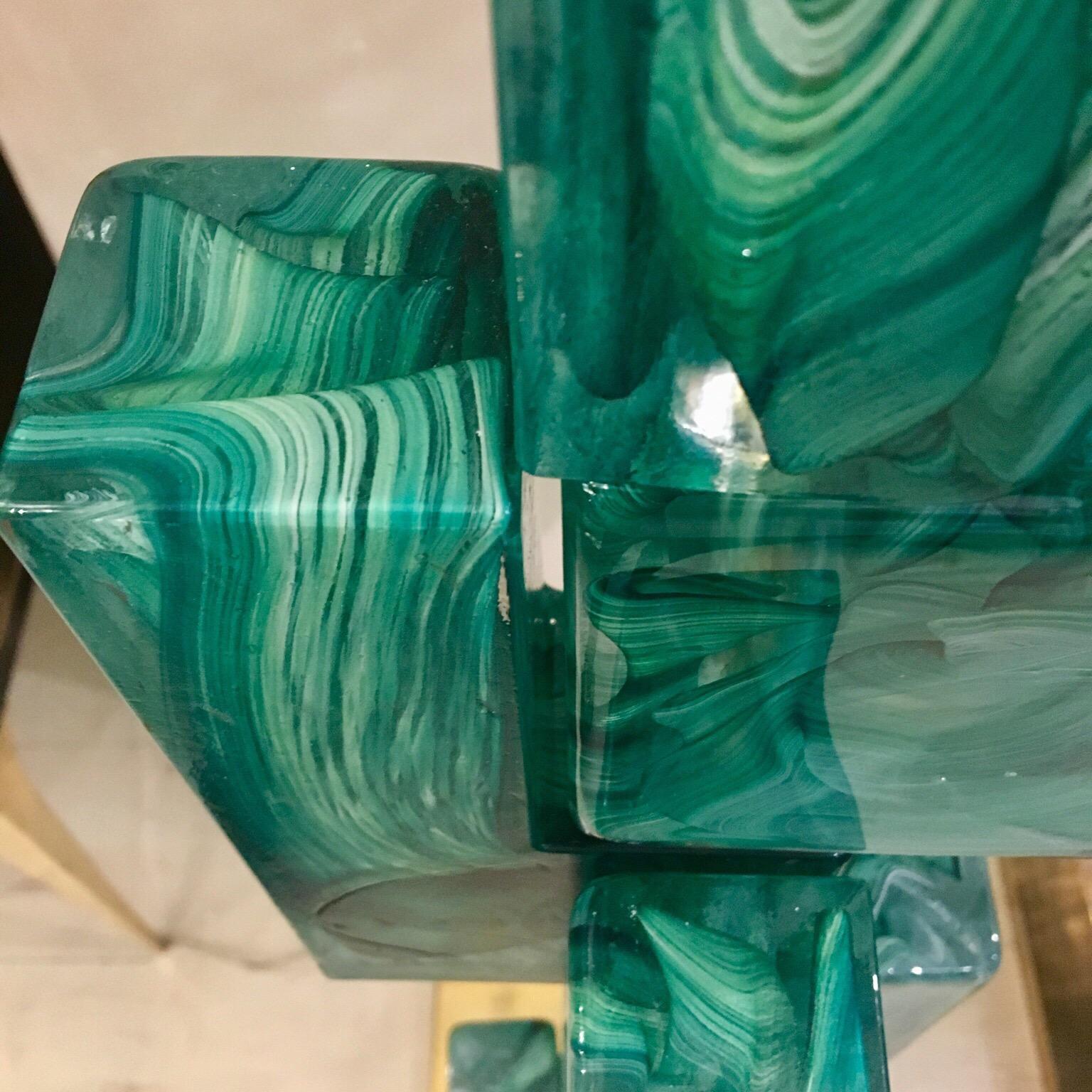 Emerald Green Murano Glass Floor Lamp Brass Lampshade, 1970s 3