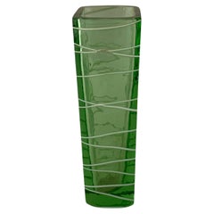 Emerald green Murano glass squared vase, Italy, 70s