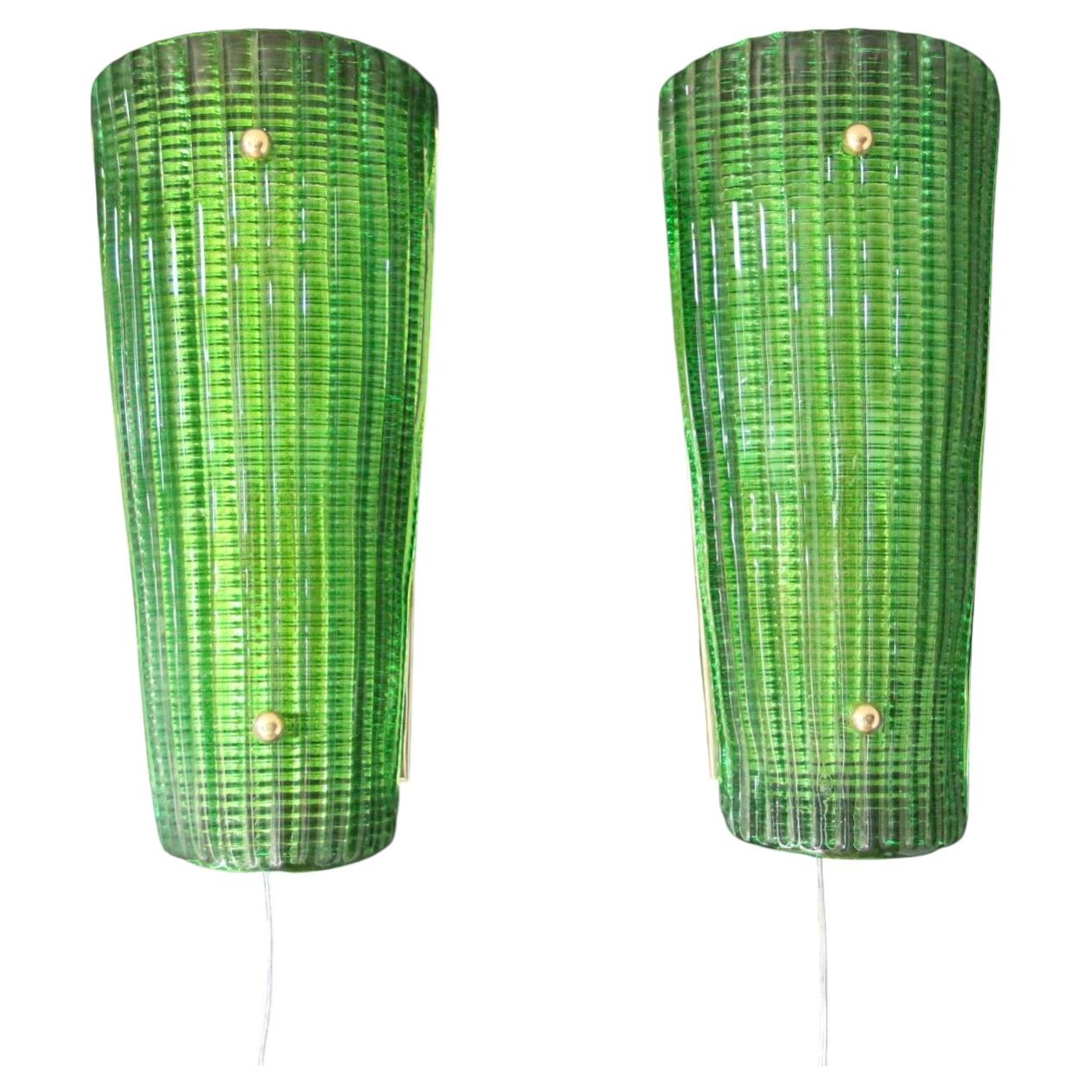 Emerald Green Murano Glass Wall Sconces in Mazzega Style, 2000s, Italy For Sale