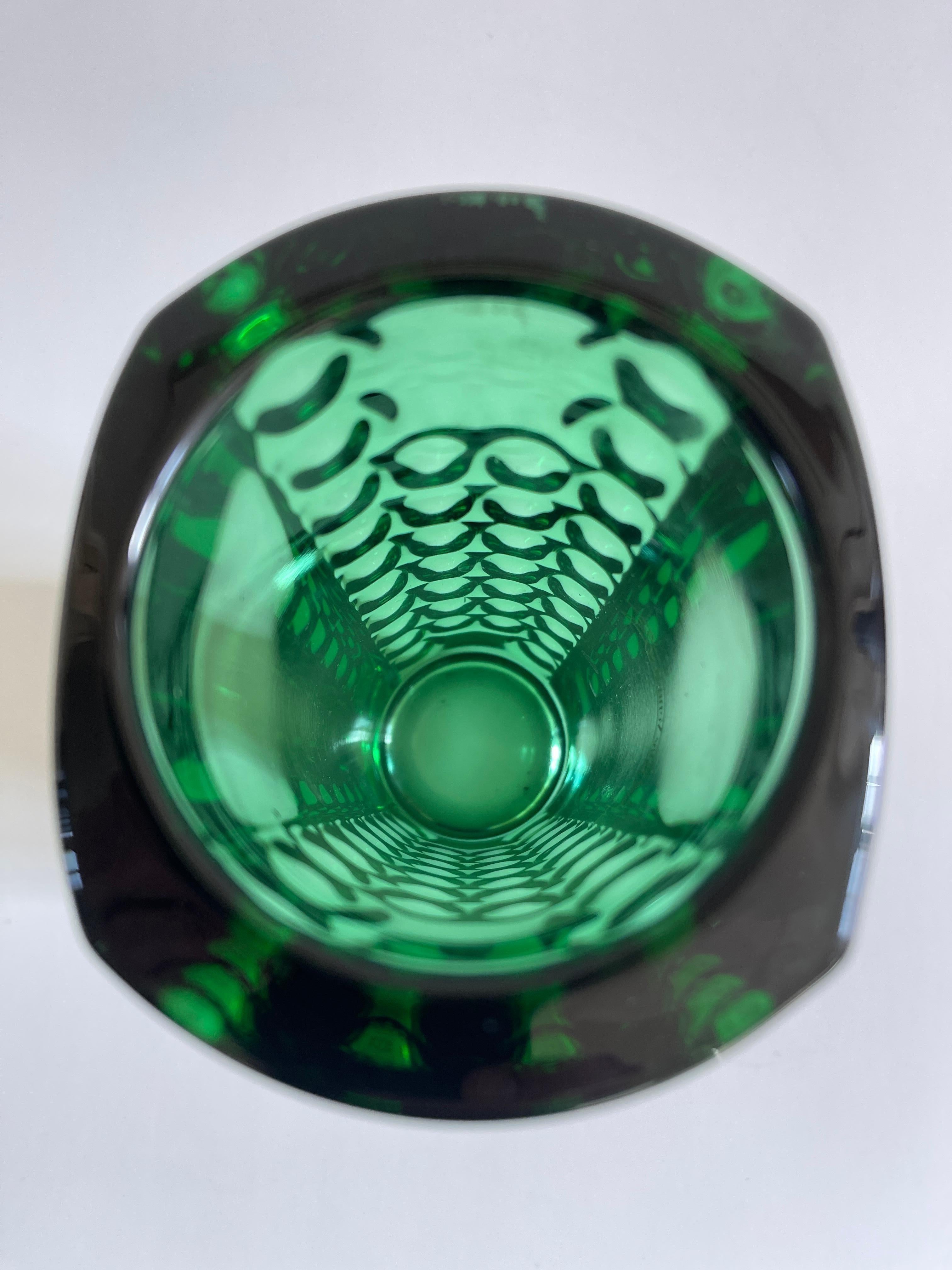 Mid-Century Modern Emerald Green Optical Glass Vase by Rudolf Jurnikl, 1960s For Sale