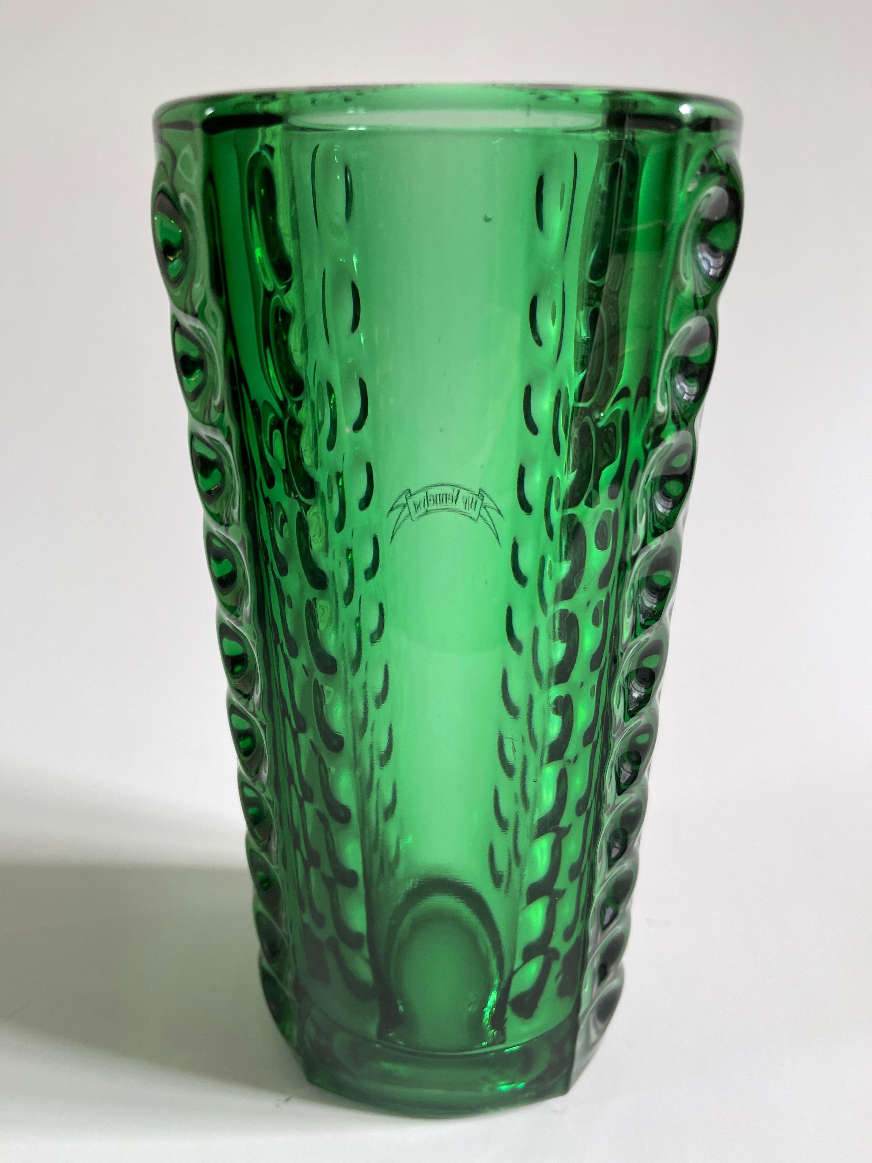 20th Century Emerald Green Optical Glass Vase by Rudolf Jurnikl, 1960s For Sale