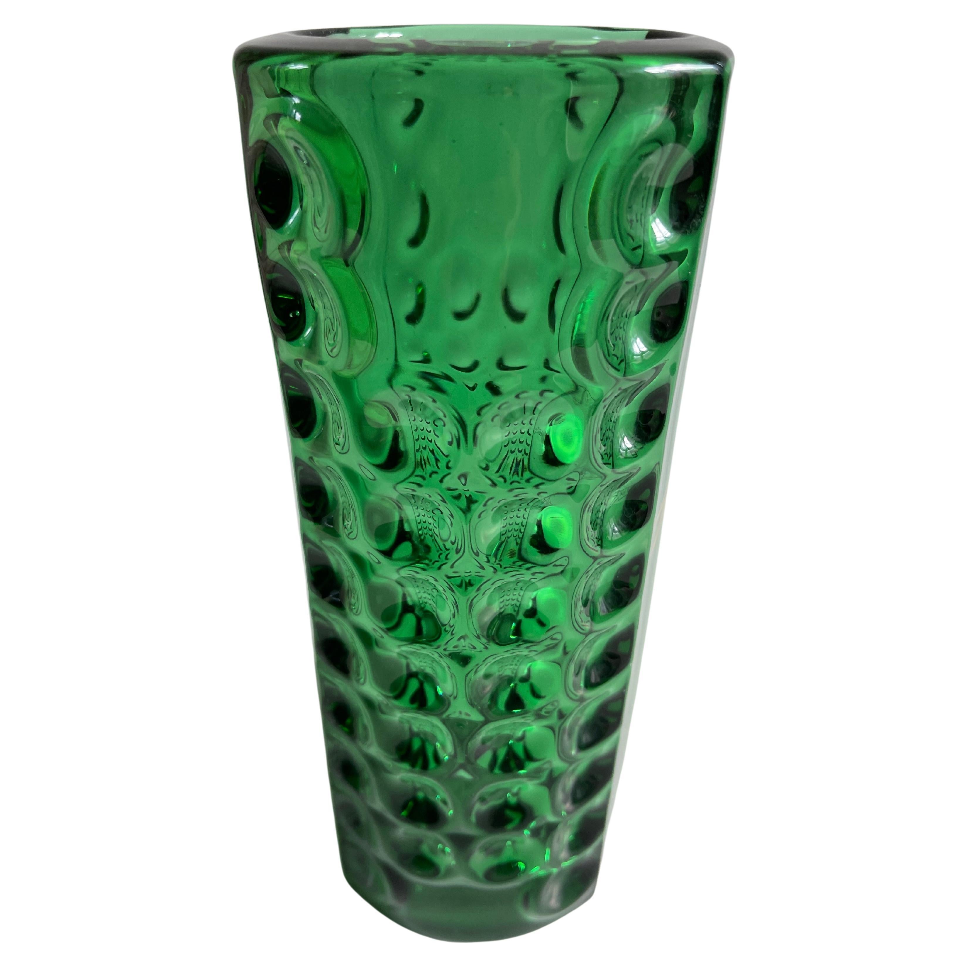Emerald Green Optical Glass Vase by Rudolf Jurnikl, 1960s For Sale