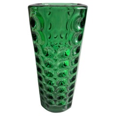 Vintage Emerald Green Optical Glass Vase by Rudolf Jurnikl, 1960s