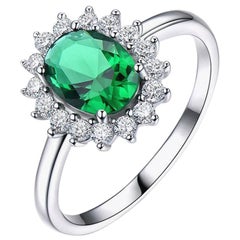Emerald Green Oval Cubic Zirconia Sterling Silver Ring