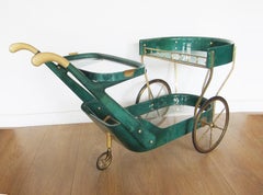 Emerald Green Parchment Bar Cart by Aldo Tura, Italy, 1970