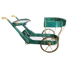 Emerald Green Parchment Bar Cart by Aldo Tura, Italy, 1970