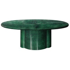 Emerald Green Parchment Goatskin Oval Dining Table Made in Italy