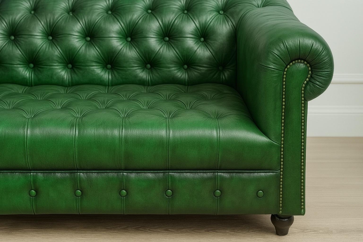 Divano Chesterfield da 8 piedi in pelle inglese patinata verde smeraldo in vendita 4