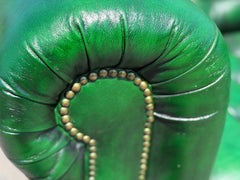 Emerald Green Patinated English Tufted Leather 8ft Chesterfield Sofa