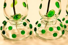 Emerald Green Prunts Covering Clear Vintage Murano Lamps