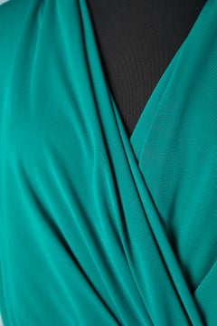 Emerald green rayon draped cocktail dress Lanvin par Alber Elbaz