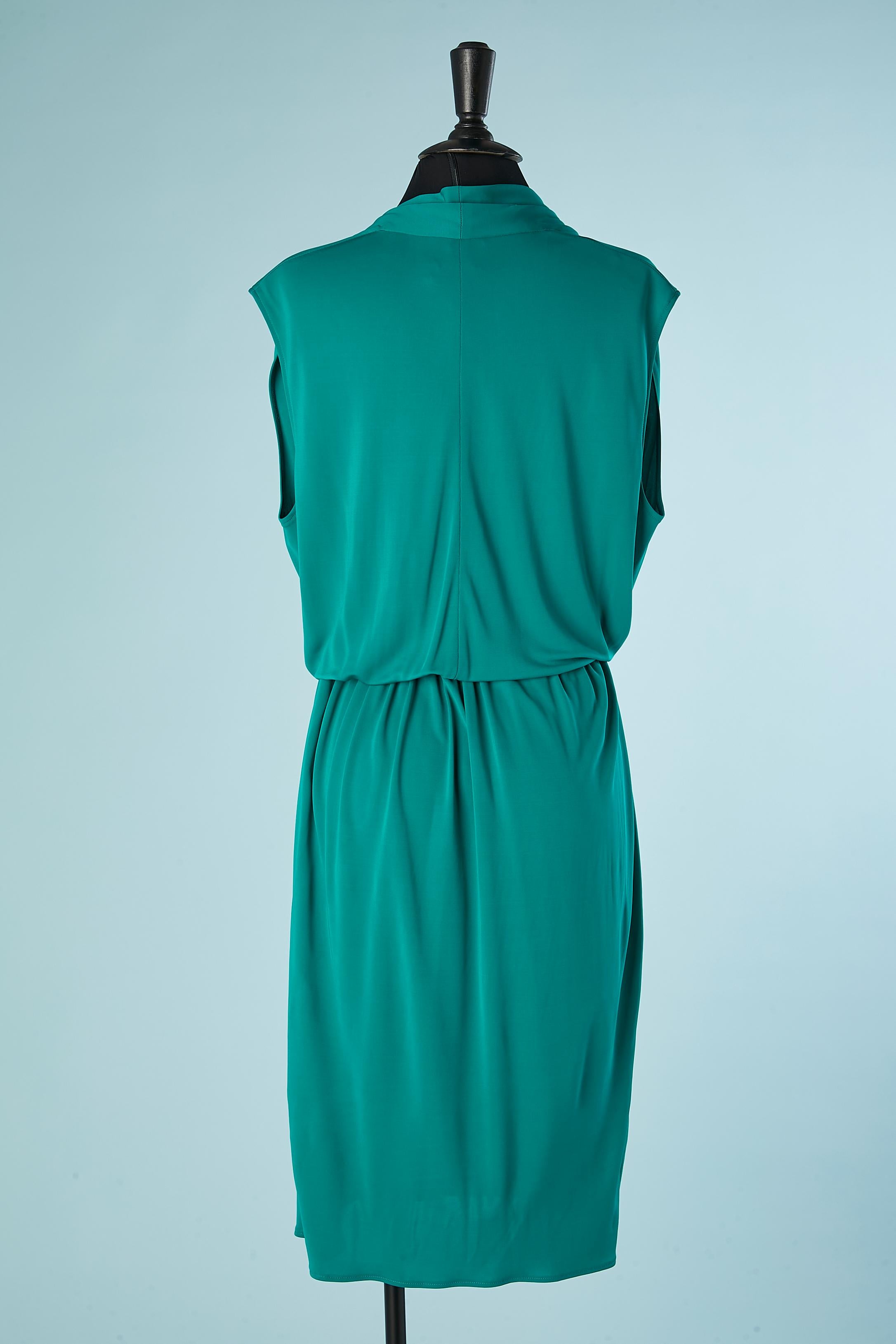 Women's Emerald green rayon draped cocktail dress Lanvin par Alber Elbaz  For Sale