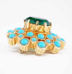Emerald Green Rhinestone Statement Brooch by DeNicola, circa 1960, Signed