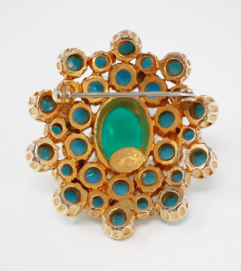 Emerald Green Rhinestone Statement Brooch by DeNicola, circa 1960