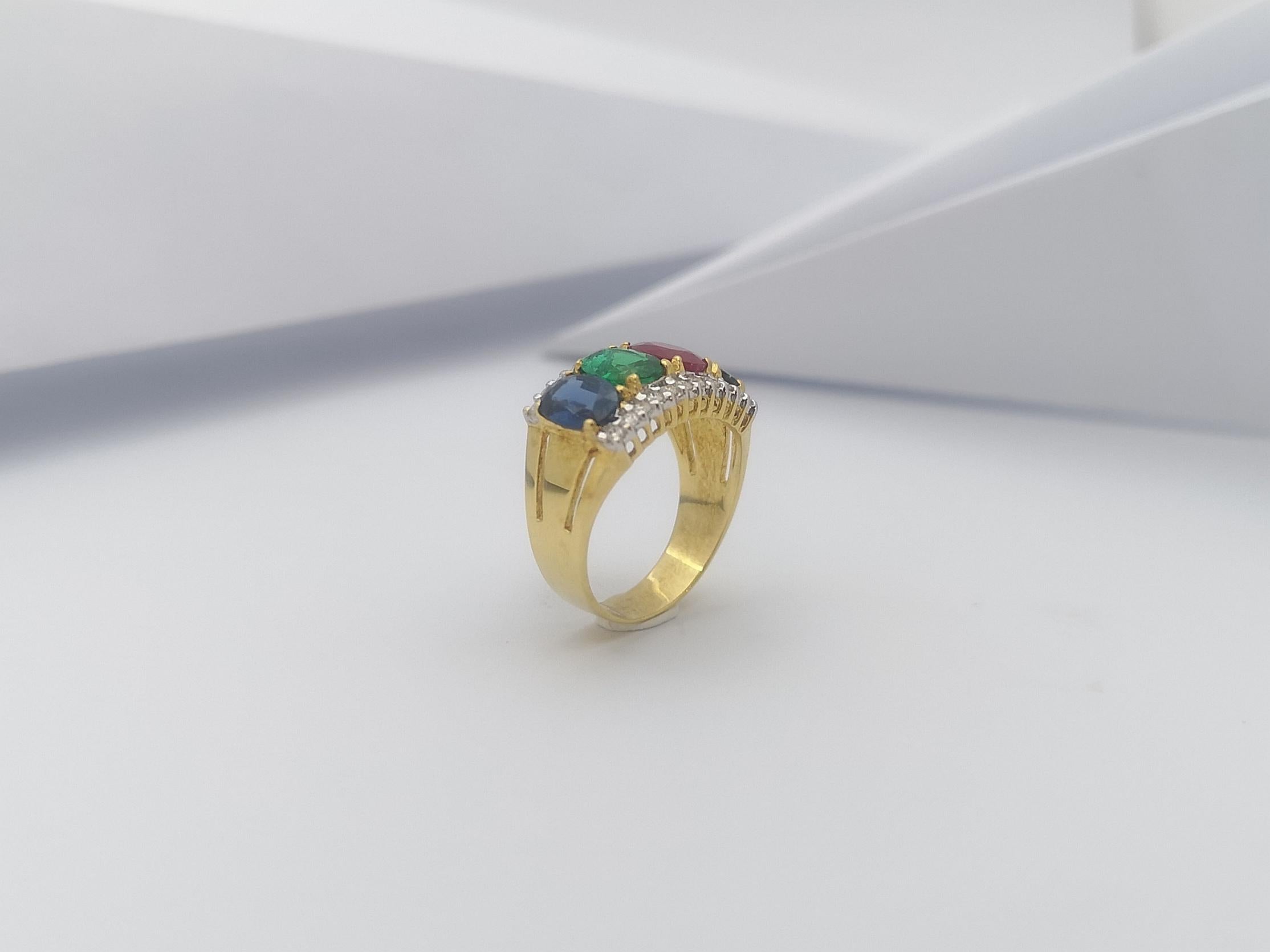 Emerald, Green Sapphire, Ruby, Blue Sapphire Ring Set in 18 Karat Gold Settings For Sale 5