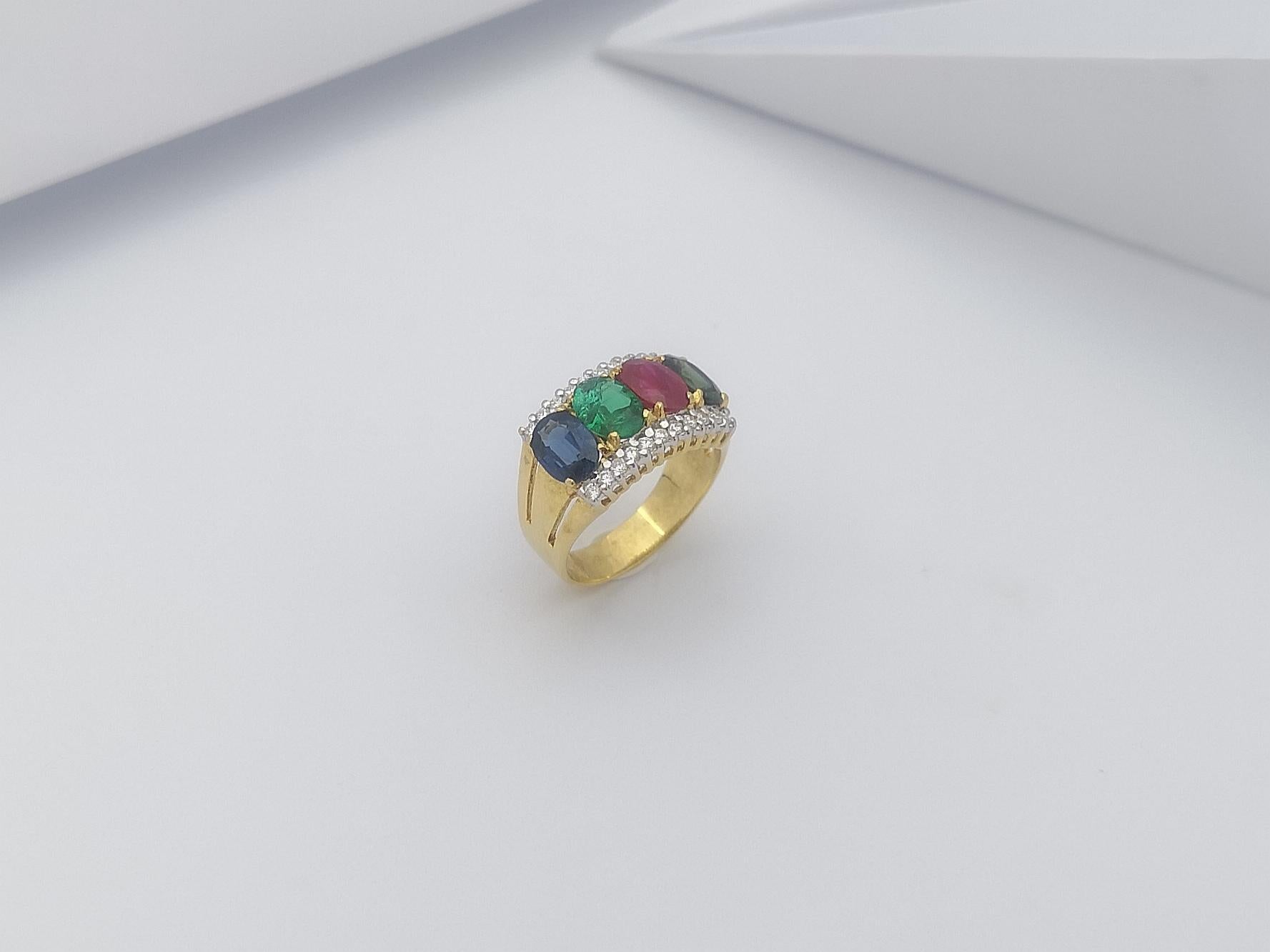 Ring mit Smaragd, grünem Saphir, Rubin, blauem Saphir und blauem Saphir in 18 Karat Goldfassung im Angebot 7