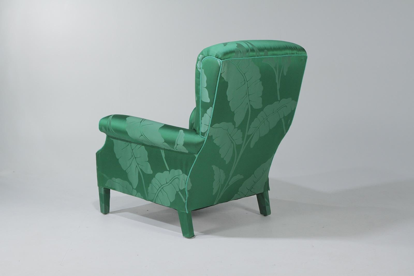 American Emerald Green Silk Fancy Vintage Club Chair