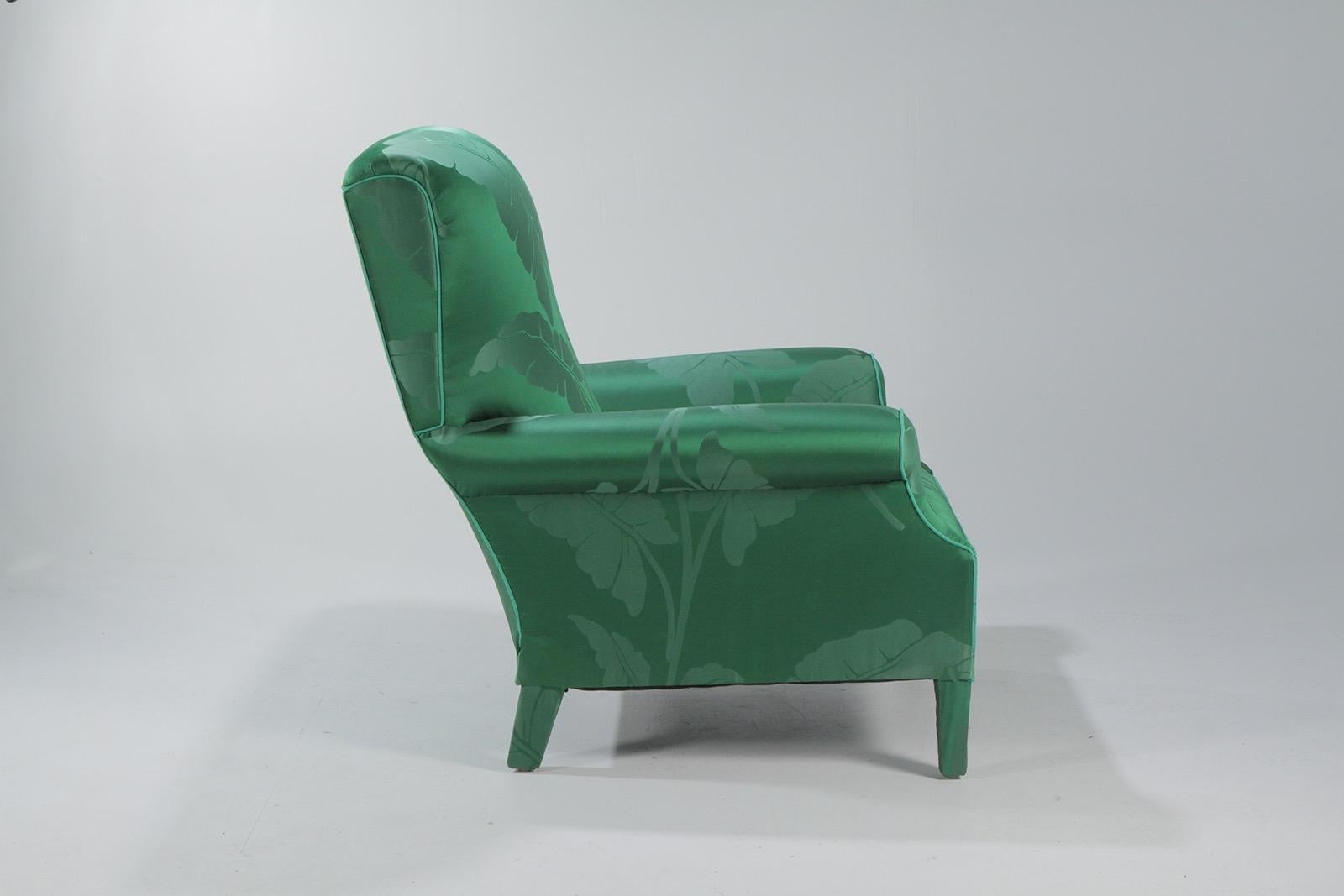 Mid-20th Century Emerald Green Silk Fancy Vintage Club Chair