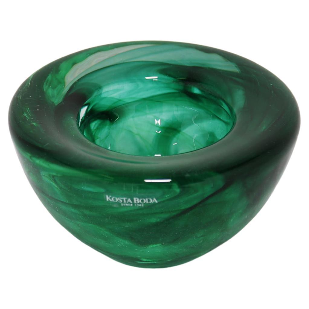 Emerald Green Swirl Art Glass Tealight Holder by Anna Ehrner for Kosta Boda For Sale