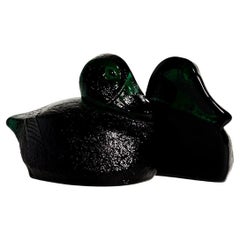 Emerald Green Textured Glass Duck Bookends