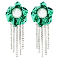 Emerald Green Titania Pearl Crystal Fringe Earrings By Sterling King