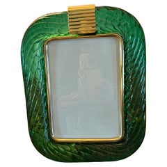 Emerald Green Twisted Murano Glass and Brass Photo Frame