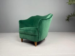 Emerald Green Velvet Chair in the syle of Gio Ponti, Italy, ca. 1950s