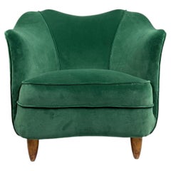 Emerald Green Velvet Chair in the syle of Gio Ponti, Italy, ca. 1950s