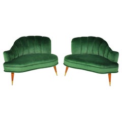 Emerald Green Velvet Channel Back Regency Lounge Chairs