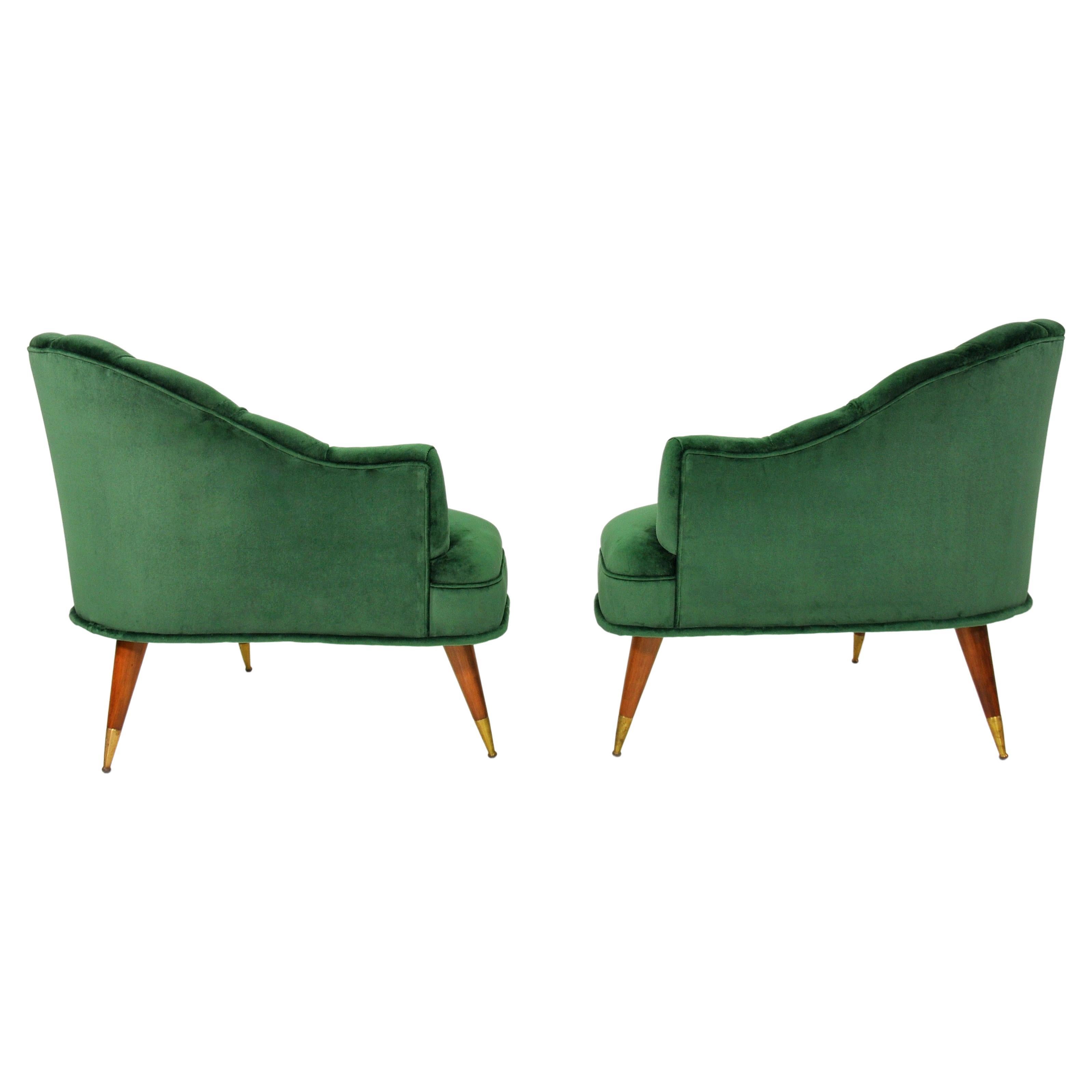Hollywood Regency Mid-Century Modern Channel Back Lounge Chairs - Pair For Sale 3