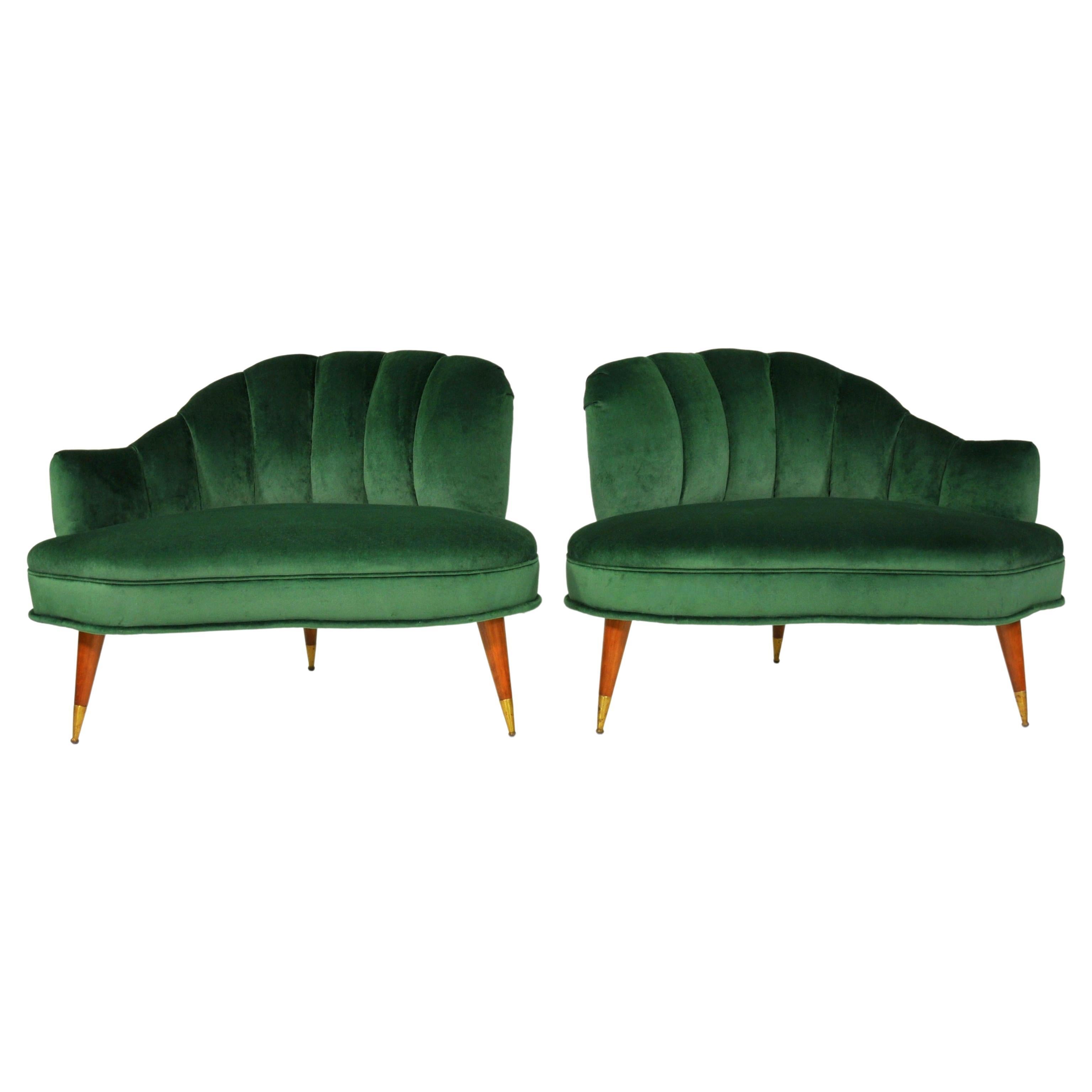 20th Century Hollywood Regency Mid-Century Modern Channel Back Lounge Chairs - Pair For Sale