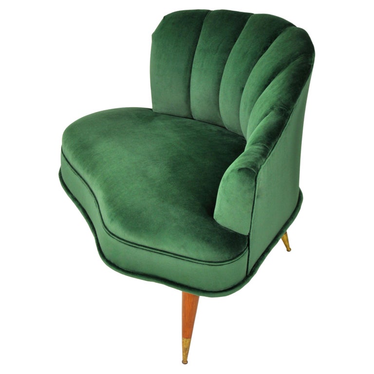Emerald Green Velvet Channel Back Regency Lounge Chairs For Sale at 1stDibs