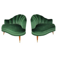 Hollywood Regency Mid-Century Modern Channel Back Lounge Chairs - Pair