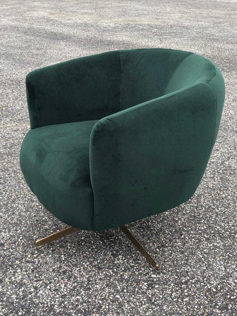 Emerald Green Velvet Swivel Club Chair at 1stDibs