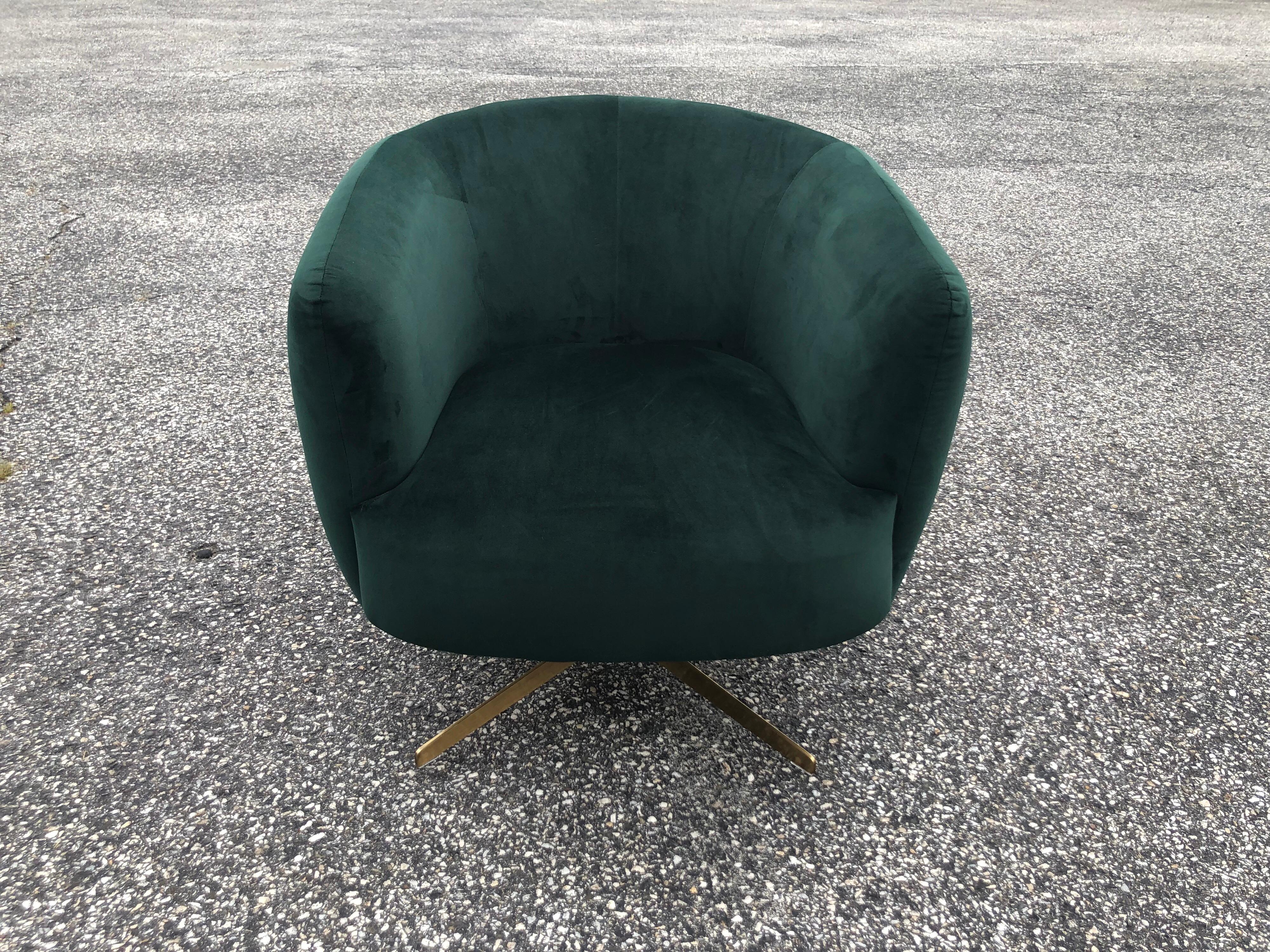 Mid-Century Modern Emerald Green Velvet Swivel Club Chair