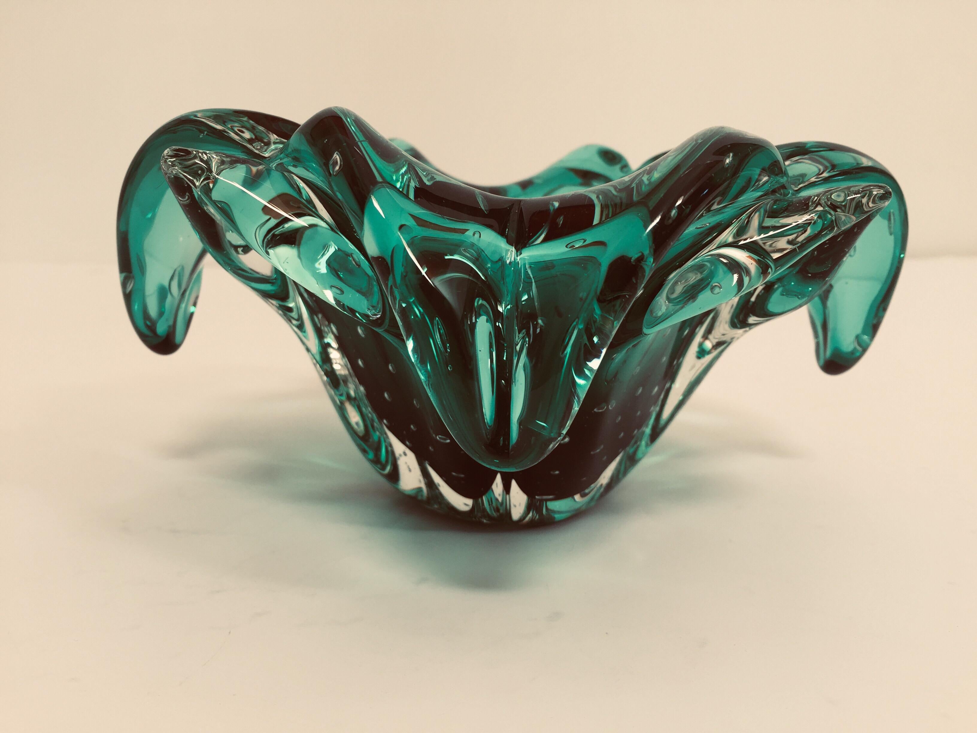 Emerald Green Venetian Hand Blown Glass Ashtray Vide Poche Bowl 6