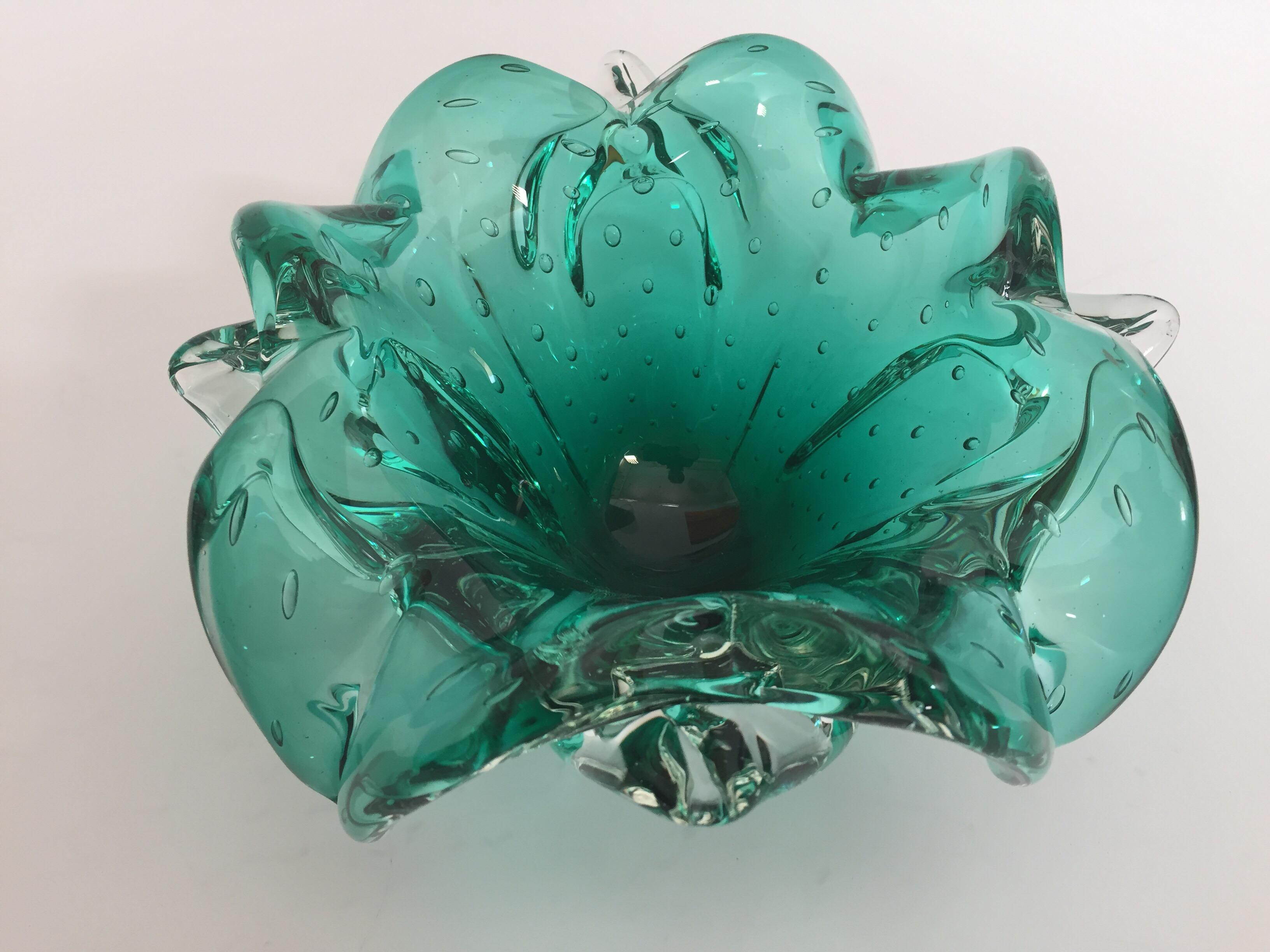 Emerald Green Venetian Hand Blown Glass Ashtray Vide Poche Bowl 7