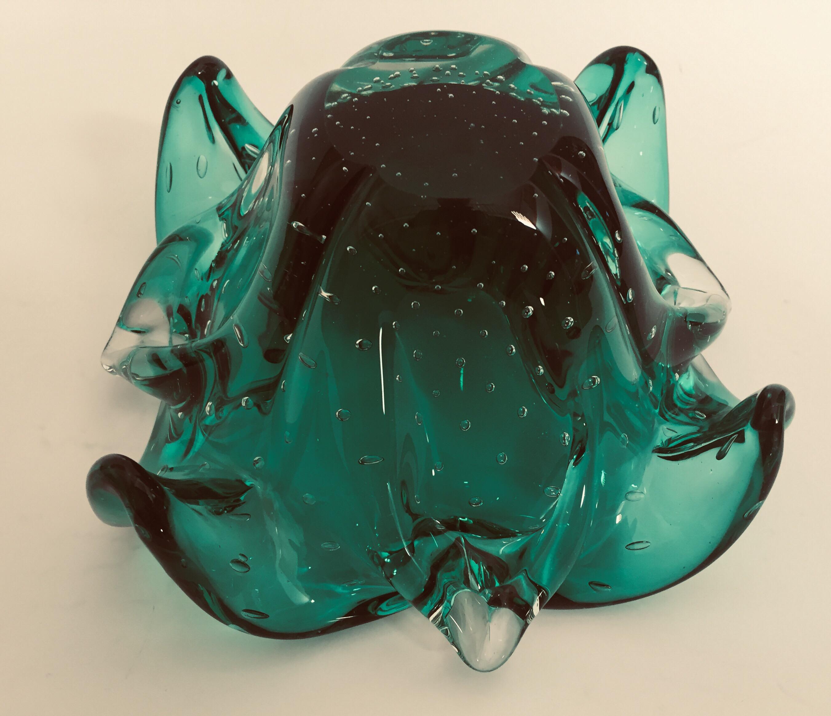 Emerald Green Venetian Hand Blown Glass Ashtray Vide Poche Bowl 9