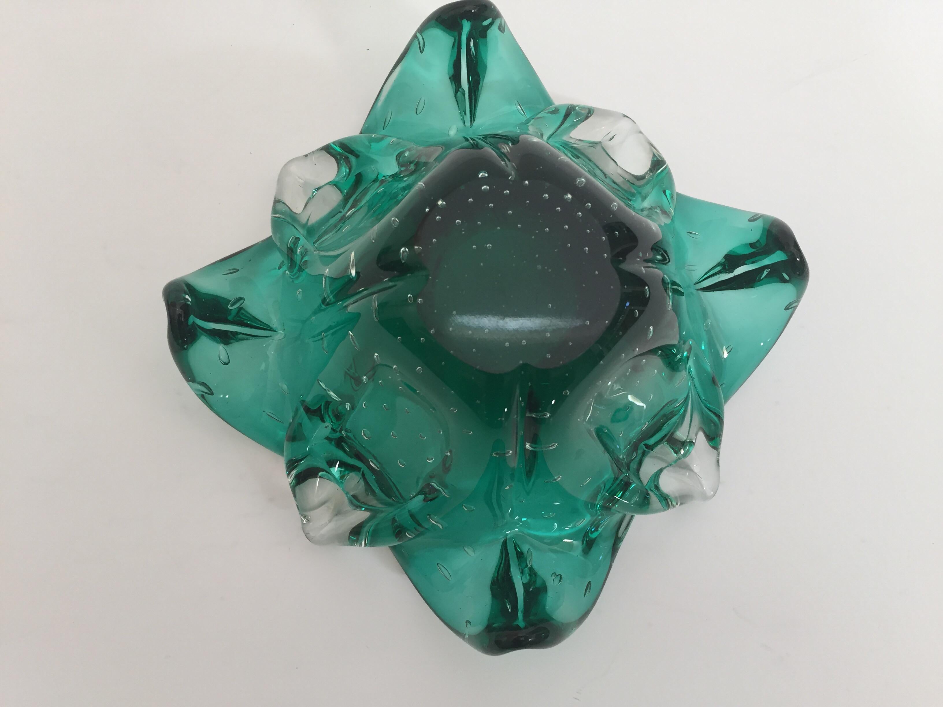 Emerald Green Venetian Hand Blown Glass Ashtray Vide Poche Bowl 11