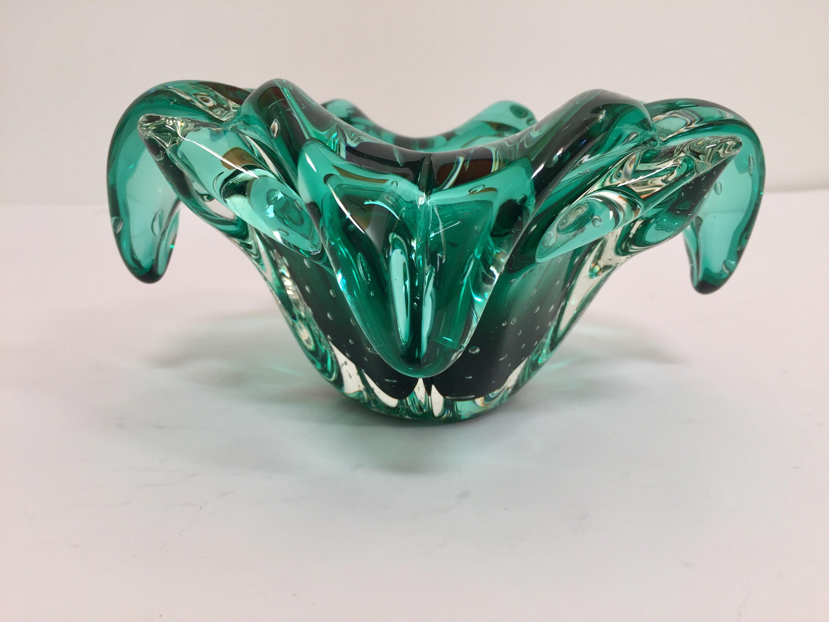 Emerald Green Venetian Hand Blown Glass Ashtray Vide Poche Bowl 1