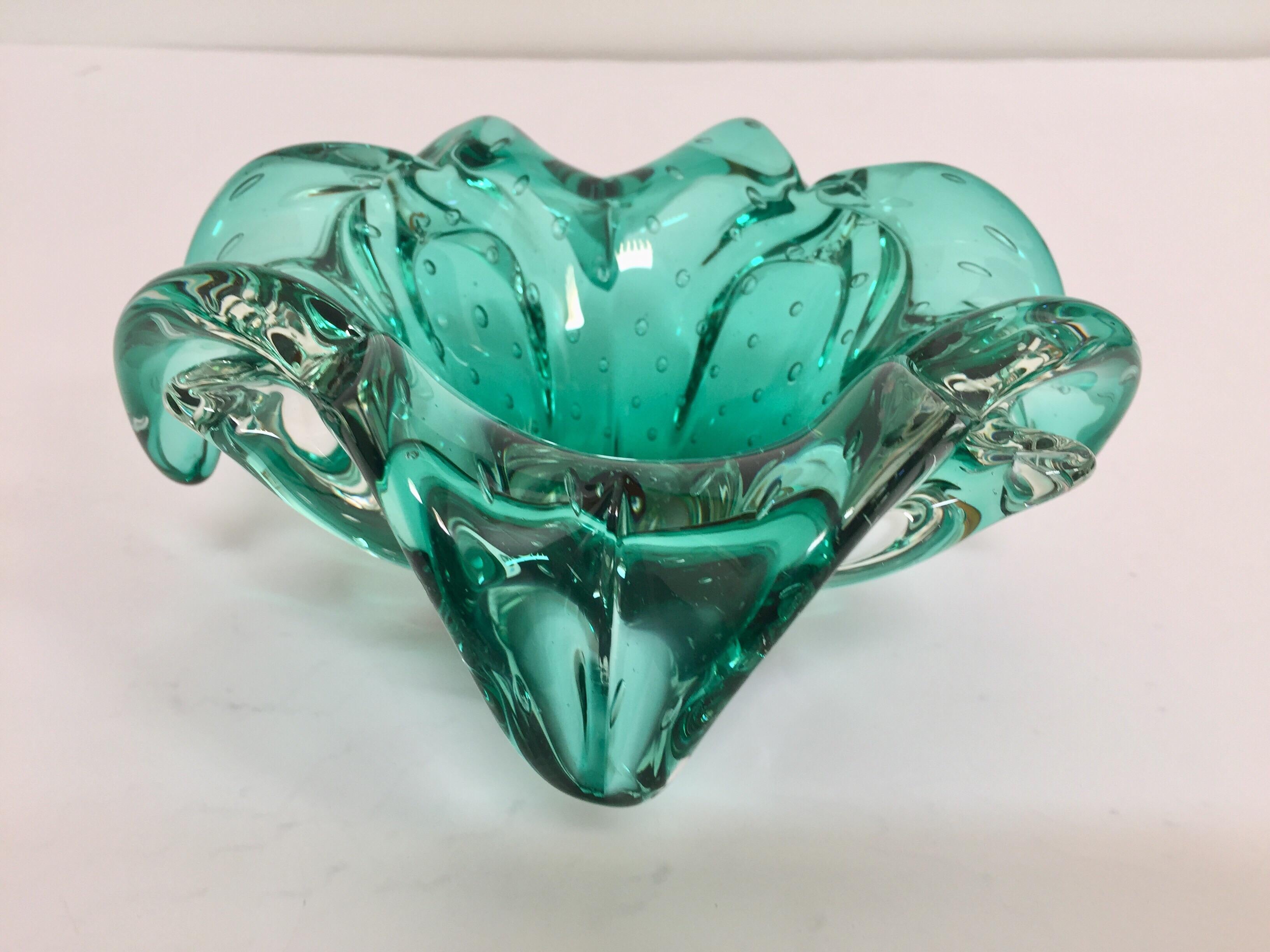 Emerald Green Venetian Hand Blown Glass Ashtray Vide Poche Bowl 2