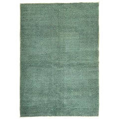 Emerald Green Vintage Modernist Minimalist Turkish Anatolian Carpet