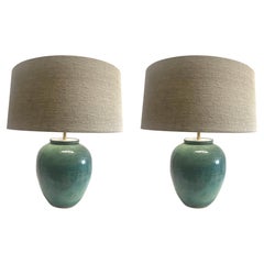 Emerald Green Washed Glaze Pair Lamps, China, Contemporary