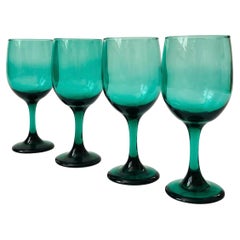 Antique Emerald Green Wine Glasses - Set of 4