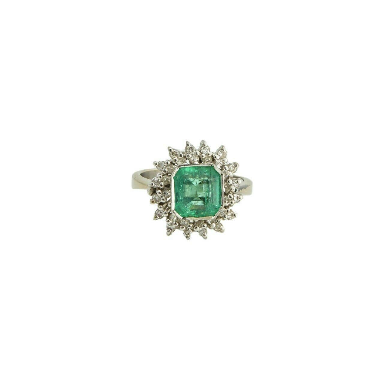 Emerald Green with Marquise Diamond Halo Ring In Excellent Condition In Miami, FL
