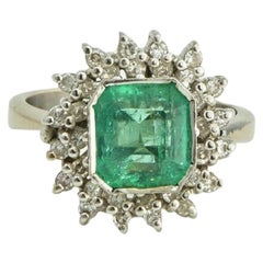 Emerald Green with Marquise Diamond Halo Ring