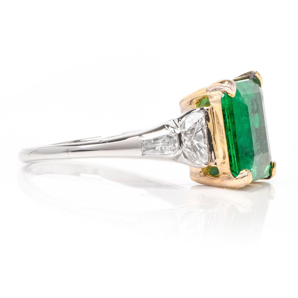 Emerald Halfmoon & Baguette Diamond Platinum Ring 1