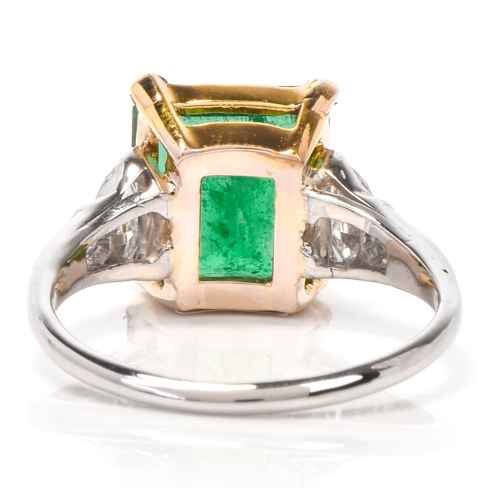 Emerald Halfmoon & Baguette Diamond Platinum Ring 2