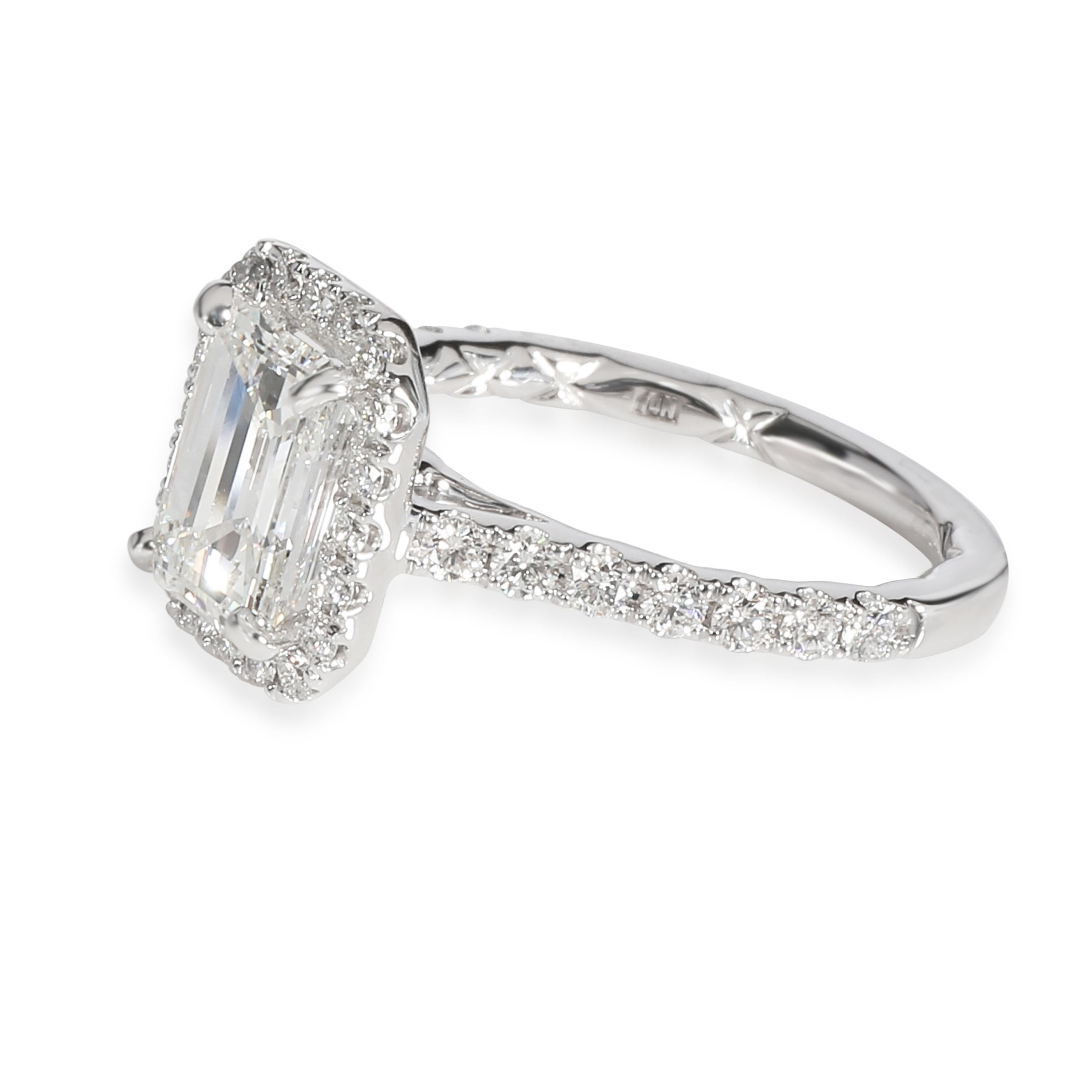 Emerald Cut Emerald Halo Diamond Engagement Ring in 14 Karat White Gold G VS2 2.01 Carat